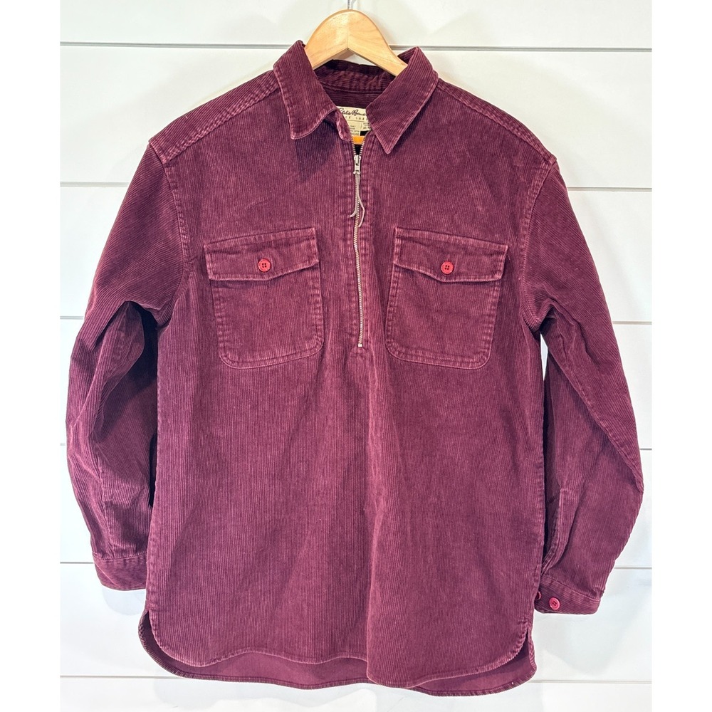 Eddie Bauer Jacket Women's M Maroon Red Corduroy Pullover 1/2 Zip Vintage